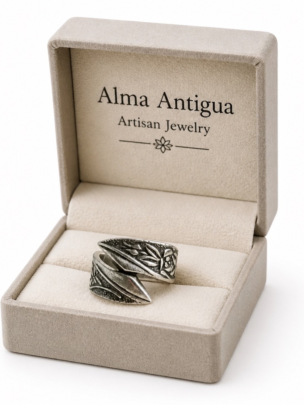 Floral Roses Artisan Ring - Upcycled Silverware - Japan National Stainless Sz 7